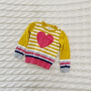 Boden Yellow and Pink Striped Sweater with Heart